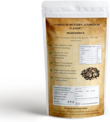 Jiaz Enterprises Stone Flower 50g (1.76oz) – Dagad Phool (Kalpasi) – Aromatic Culinary Herb for Traditional Cooking - Unique Spice for Authentic Indian Flavors - Flavourful Cooking