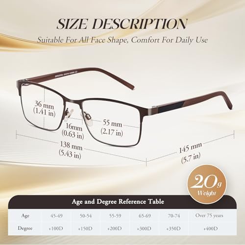 3 Pack Reading Glasses Men, Blue Light Blocking Reading Glasses 2.75, Anti Eyestrain/Glare/UV, Metal Frame Spring Hinge Computer Readers with Pouches (2.75+)