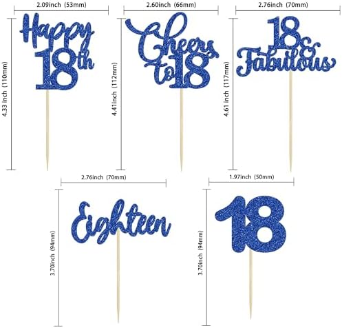 30 Pack Happy 18th Birthday Cupcake Toppers Dark Blue Glitter 18 Fabulous Cheers to 18 Years Old Birthday Cupcake Picks for Happy 18th Anniversary Party Cake Decorations