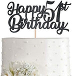 Black Happy 51st Birthday Cake Topper, Black Glitter Cheers To 51 Years Party Cakes Decorations, Supply