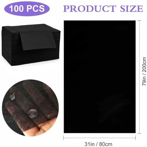100 PCS Disposable Massage Table Sheets – Black 31.5'' × 79'' Non-Woven Spa Bed Covers, Soft & Breathable for Massage, Beauty, Tattoo