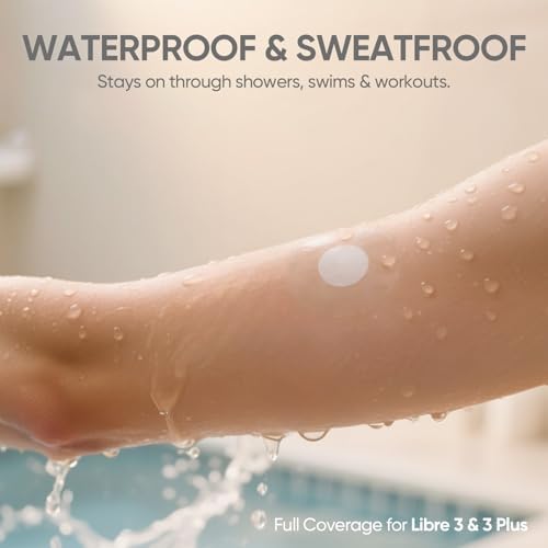 NeXxcel 50 Pack Sensor Covers for Freestyle Libre 3 and 3 Plus – Waterproof Ultra-Thin Transparent Adhesive Patches with No-Glue Center for Easy, Comfortable Daily Wear