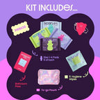 Scarlet by RedDrop Tween Period Kit for Girls 9–12 (45 Pcs) | 36 Pads with Wings (Light, Moderate, Heavy, Max), 5 Wipes, PU Bag, Education Booklet, Bathroom Pass & Sticker Sheet