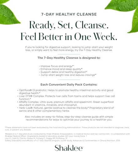 Shaklee - 7-Day Healthy Cleanse: Complete System Reset, and Energy Boost - With Probiotics, Liver Support, and Herbal Cleanse - Step-by-Step Guide - 7 Daily Morning & Night Packets