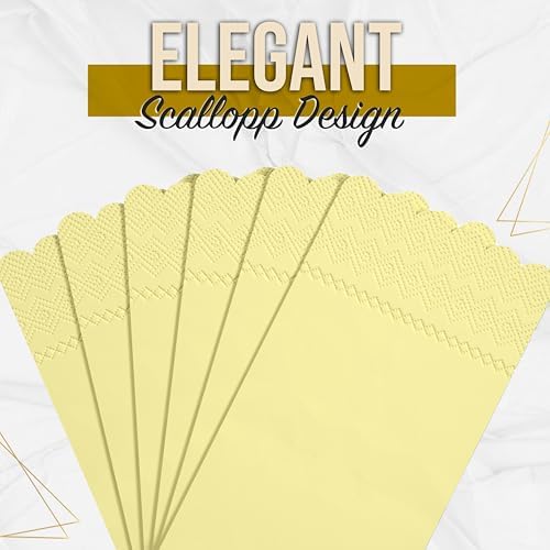 Party Solids Yellow Scalloped Napkins Disposable 20 Pcs 3-Ply Yellow Scalloped Dinner Napkins Disposable Decorative for Dinners & Parties, Paper Guest Towels for Bathroom & Party Supplies