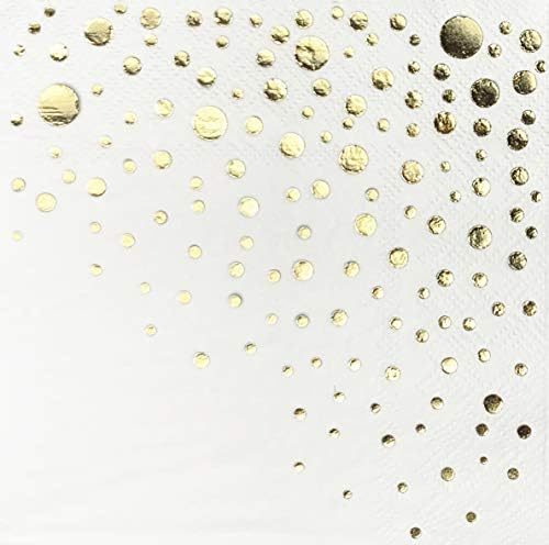 Stylish Gold Cocktail Napkins, 100 3Ply White and Gold Napkins, Disposable Party Napkins, 5x5 Inch Wedding Cocktail Napkins, Paper Cocktail Napkins, Bridal Shower Napkins, or Beverage Napkins