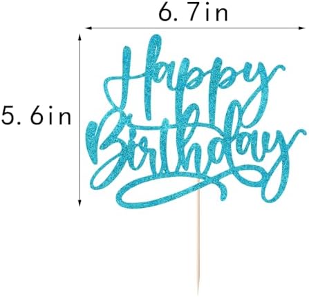 Kaoenla Happy Birthday Cake Topper, light blue Glitter handwork Happy Birthday Cake Decoration Suitable For Anniversary/Birthday Party Decor