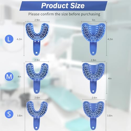 Annhua 3 Sizes Dental Impression Tray for Adults/Children, 6 PCS Perforated Disposable Teeth Impression Trays Upper and Lower (Blue)