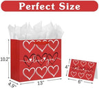 DaiUni 13" Large Valentine Gift Bag with Tissue Paper for Valentines Day(i love you)