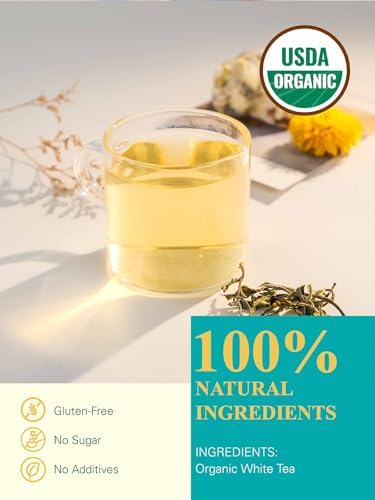 GLDNT Organic White Tea, Premium Organic White Tea Loose leaf, Mild & Smooth Taste, Low Caffeine, 7 Ounce