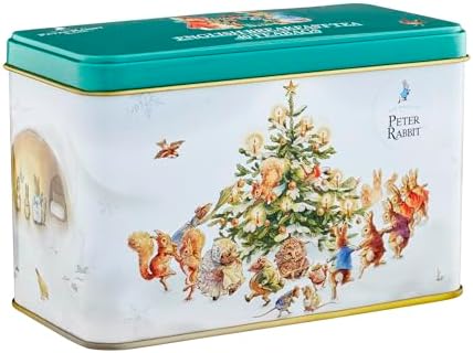 New English Teas Peter Rabbit & Friends Christmas Tree Tea Tin with 40 English Breakfast Teabags