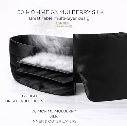 Nãgla. 30 Momme Mulberry Silk Sleep Mask - Luxury Eye Mask with Adjustable Strap, Breathable & Hypoallergenic, Oeko-TEX® Certified, Premium Gift Box (Black)