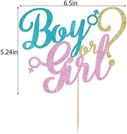 Sleyberoy boy or girl cake topper - gold glitter baby shower, gender reveal, welcome newborn party decoration (Blue And Pink)