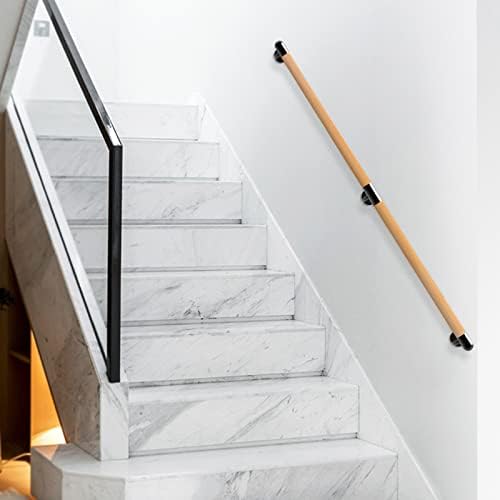 Dolibest 3-10 ft Wood Indoor Stairs Wall Mount Handrail w/Sturdy Metal Barckets, Non-Slip and Comfty Barrier-Free Staircase Grab Bar for Elderly, 1-1/2'' Round