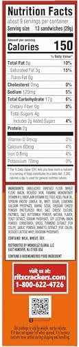 RITZ Bits Spicy Queso Cheese Sandwich Crackers, Snacks for Kids and Adults, Lunch Snacks, 8.8 oz