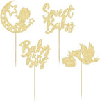 24Pcs Baby Boy Cupcake Toppers Gold Glitter Moon Star Sweet Baby Boy Cupcake Picks Decorations for Gender Reveal Baby Shower Kids Boys Birthday Party Supplies