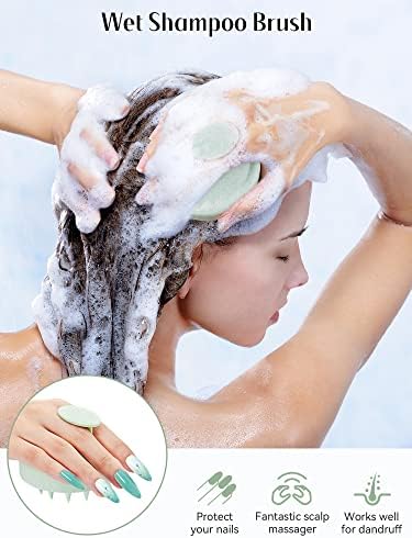 HEETA Scalp Massager Hair Growth, Soft Silicone Scalp Scrubber Shampoo Brush for Exfoliation, Dandruff Removal & Head Massage Stress Relax, Wet & Dry Use for Thick, Thin Hair Care, Wheat Straw Green
