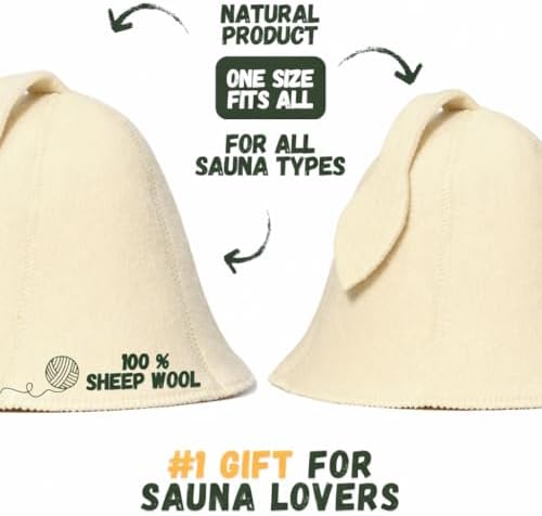 White Sauna Hat -100% Organic Wool Felt Hats for Russian Banya - Protect Your Head from Heat - English Sauna eBook Guide Included