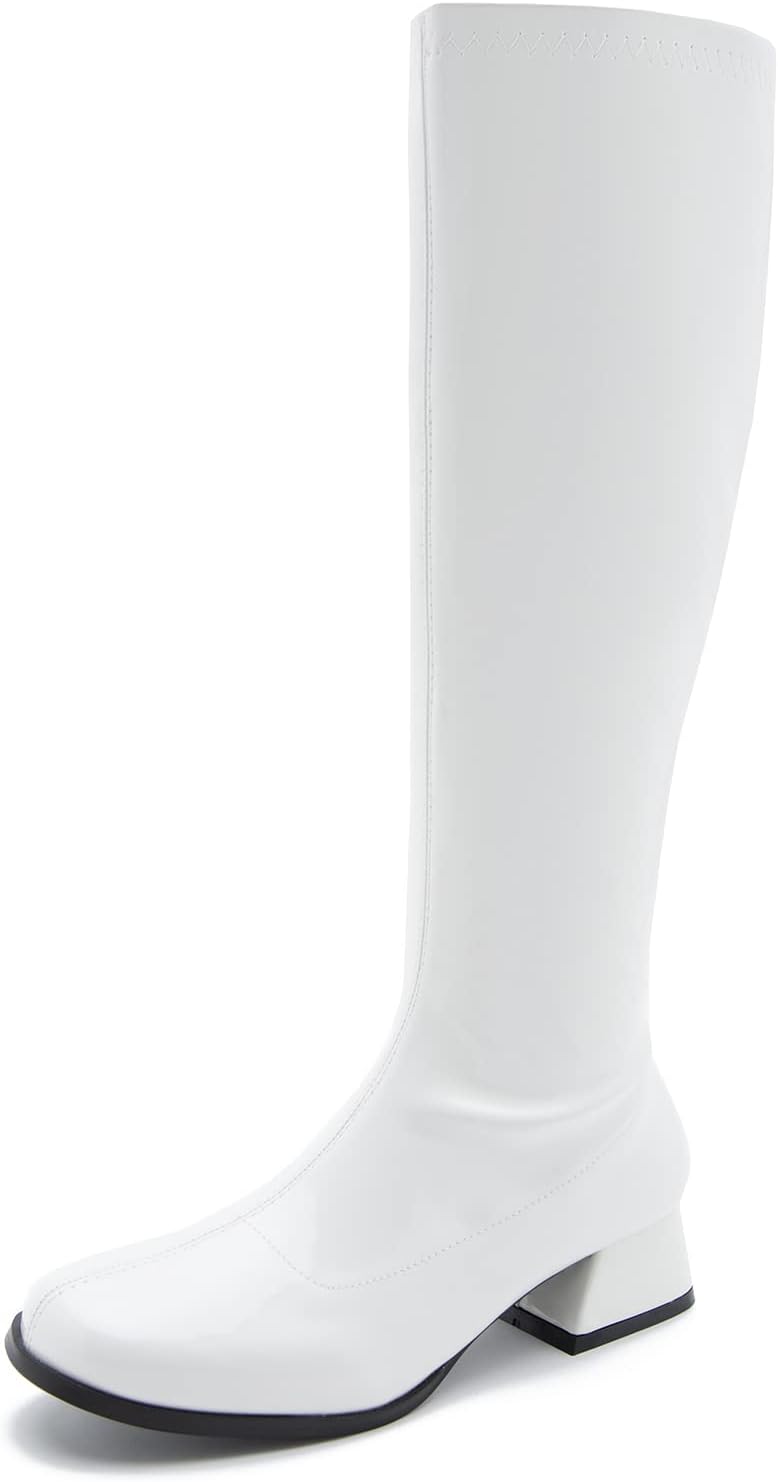GOGO Boots for Women, Knee High Boots, Low Block Heel Zipper Boots Ladies Party Dance Shoes