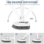 SetSail Floor Scrub Brush, 3-in-1 Tile Tub Floor Scrubber with 52-inch Adjustable Long Handle Shower Cleaner Brush and 3 Detachable Replacement Brush Heads for Cleaning Bathroom Tub Tile, White Grey