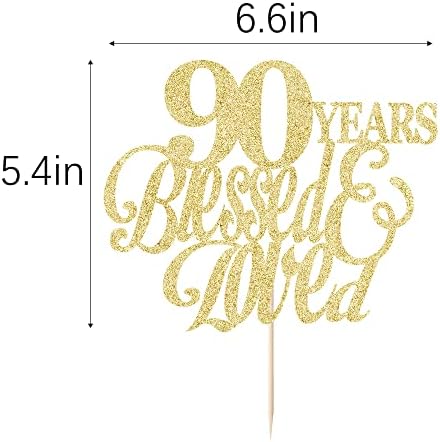 Sparkling 90 Years Blessed & Loved Cake Topper - 90th Birthday, 90th Wedding Anniversary, Wedding/Anniversary Party Decorating supplies.