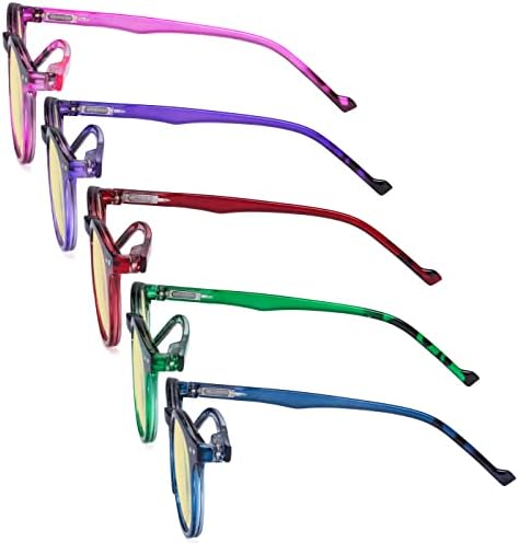 Eyekepper 5 Pack Fashionable Blue Light Filter Glasses Women - Anti Digital Glare Oval Round Computer Reading Glasses Yellow Tinted +3.00