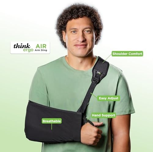 Think Ergo Arm Sling for Shoulder Injury & Rotator Cuff Support – Breathable, Adjustable Arm Sling with Front Buckle, Padded Strap & Thumb Loop, Left or Right Arm, Adult Support