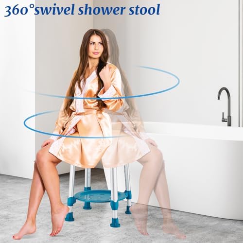 Shower Stool Chair for Inside Shower, Small Corner Plastic Stool for Shower 300 Lb,360° Swivel Bath Shower Seat for Seniors Adults Sitting, Adjustable Bathtub Stool with Storage Tray