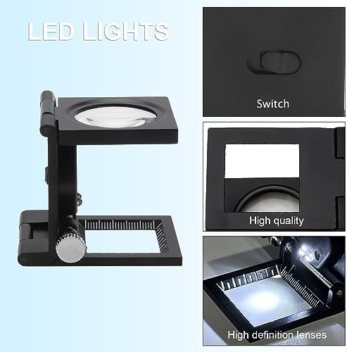 Rongon Jewelers Loupe Magnifier, Magnifying Glass with Lights, Pocket Magnifiers 10X, Magnifying Lens Zinc Alloy Portable Desktop Magnify Glass Tool with Scale for Jewelry Repair Collection Textile