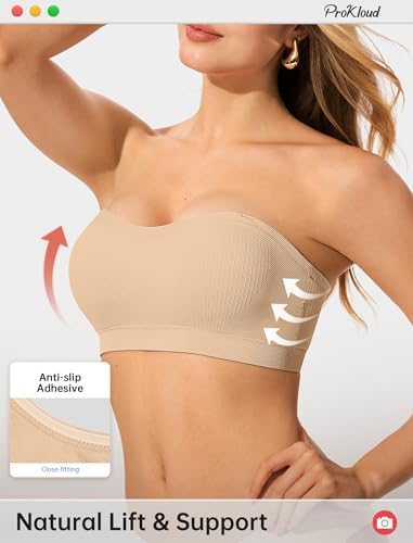 ProKloud Strapless Push Up Bras for Women Wireless Bandeau Bra Non-Slip Silicone Tube Top Padded Convertible Bralette