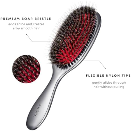 MISEL Professional Boar Bristle Hair Brush for Women and Men | Detangles All Natural Hair Types and Extensions | Reduces Breakage | Great for Wavy and Straight Hair | Salon-Approved | Medium