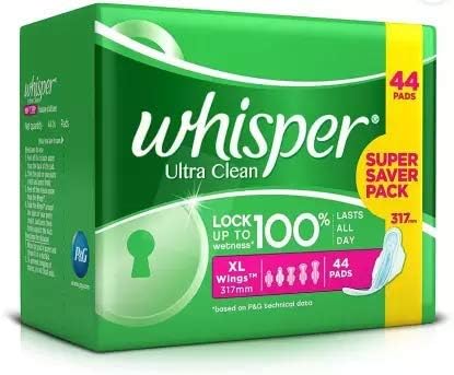 Whisper Ultra Clean Sanitary Pads - 44 Count XL Wings Super Saver Pack Sanitary Pad