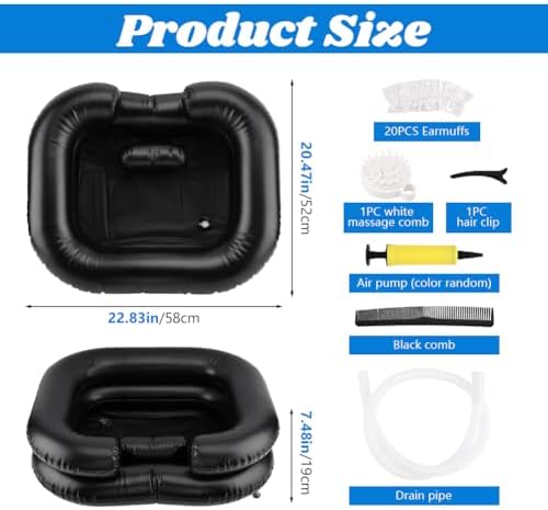 Inflatable Shampoo Basin, Portable Wash Hair in Bed with Inflatable Shampoo Bowl Include Massage Comb1*Pump 20*Ear Muffs for Bedridden Disabled Injured Elderly(Color:Black)