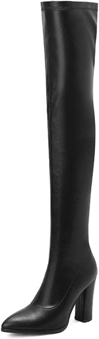 Vujkliy 10CM High Heel Large Knee Length Boots Patent Leather Sexy Pointy Nightclub Performance Pole Dance Boots