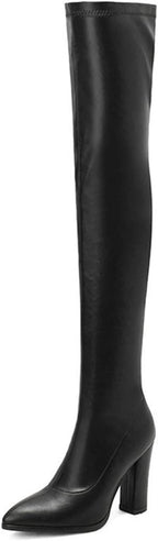 Vujkliy 10CM High Heel Large Knee Length Boots Patent Leather Sexy Pointy Nightclub Performance Pole Dance Boots