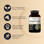 Magnesium Complex 400mg, 300 Capsules | Glycinate, Citrate | Chelated & Purified | Bone, Heart & Digestion Support | Non-GMO