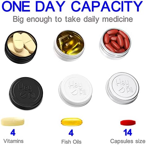 Extra Small Pill Box for Purse (3 Pack), ADHYRO Aluminum Mini Pill Case, Daily Portable Lightproof Pill Organizer to Hold Vitamins, Fish Oils, Supplements (Black Silver White)