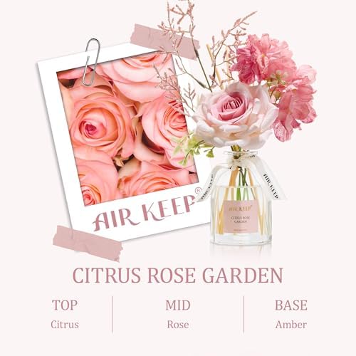 Airkeep Flower Reed Diffuser Set, Citrus Rose Garden Diffuser Gift Set,4.06 fl oz Essential Oil Sticks Diffusers for Bathroom Air Freshener, Aromatherapy Home Fragrance for Shelf Decor,Gift for Women
