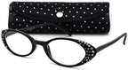 Womens Rhinestone Studded Oval Cat Eye Reading Glasses with Hard Case
