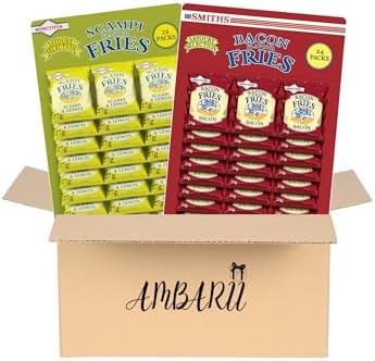 AMBARII Smiths Bacon and Scampi Fries Savoury Snacks, Pub Card Mixed Pack, 48 Count with 24 Bacon and 24 Scampi Fries