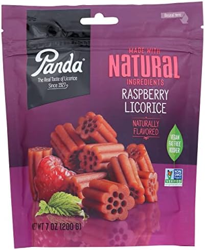 Panda Natural Raspberry Licorice Chews, Vegan, Fat Free, Kosher, Non-GMO, 7 Oz (Pack of 8)