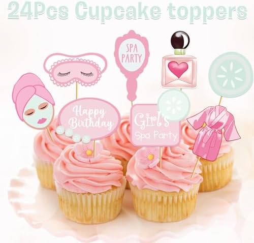 Spa Cupcake Toppers Spa Party Cake Decorations Birthday Supplies for Girls Night Slumber Sleepover Party