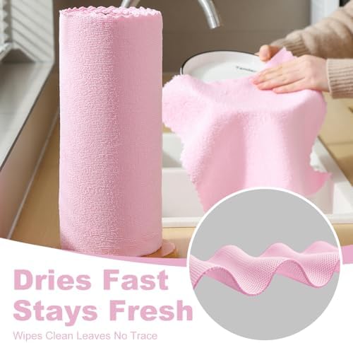 Jessy Home 2 Roll Reusable Paper Towels,100 Sheets Tear Away Microfiber Cleaning Cloth, Lint Free Cleaning Rags for Kitchen, Dishcloth,Household Cleaning Supplies