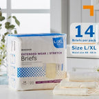 McKesson Extended Wear Stretch Briefs, 14 Count, Size L/XL (48–66 in) – Overnight Adult Diapers with Tabs, Maximum Absorbency, Unisex Disposable Incontinence Briefs for Men and Women