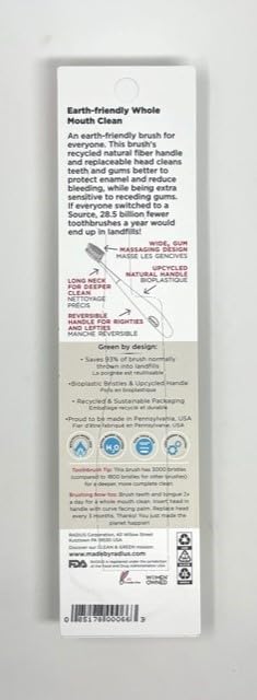 RADIUS Toothbrush Source Floss Brush BPA Free & ADA Accepted Improve Gum Health & Reduce Gum Issues - Soft - Cornstarch - Pack of 1