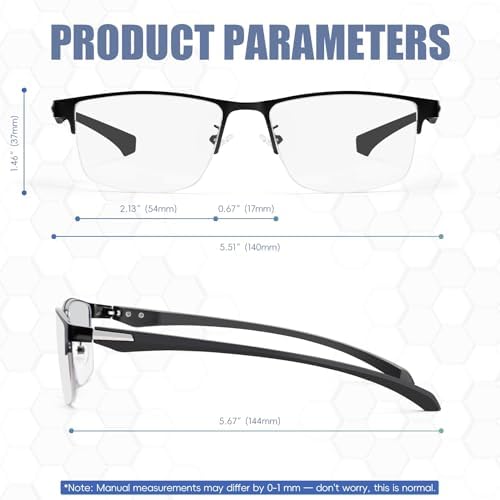 2 Pack Men's Progressive Multifocal Reading Glasses,Half Rim Metal Frame TR90 Temples Blue Light Blocking Anti Eyestrain Multifocus Computer Readers,2.5x