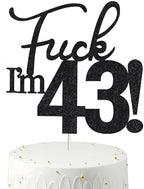 43 Birthday Cake Toppers - Black Glitter, Funny 43rd Cake Topper for Men & Women, 43rd Birthday Decorations