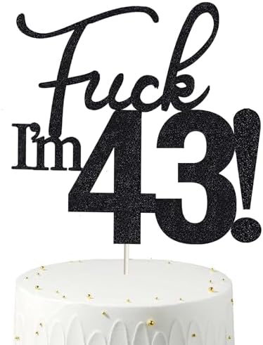 43 Birthday Cake Toppers - Black Glitter, Funny 43rd Cake Topper for Men & Women, 43rd Birthday Decorations
