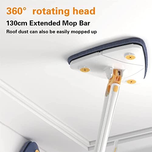 360 Rotatable & Adjustable Mop with 4 Reusable Pads, Wet & Dry Cleaning with Extendable Long Handle, Automatic Wringing Microfiber Spin Mop for Walls & Ceilings (Blue)