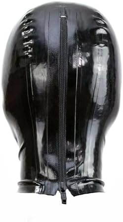 Black Latex Hood Mask Full Face Riding Hood for Party Cosplay Latex Mask for Halloween (M)